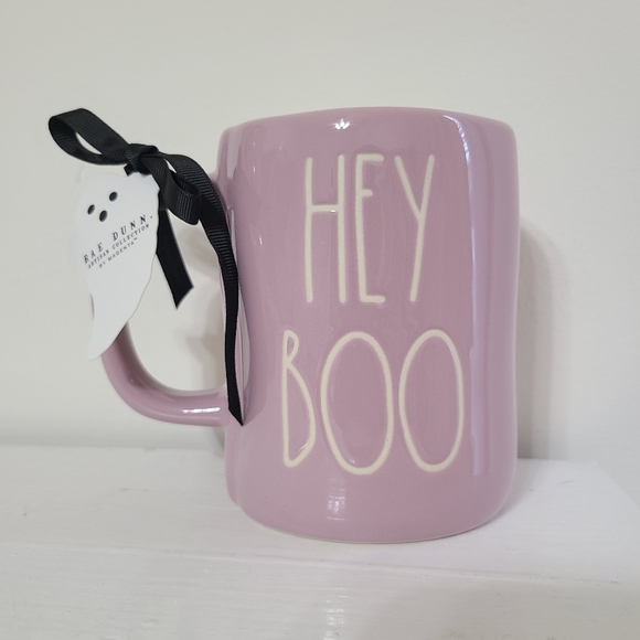 Purple Cute Ghost Rae Dunn Mug HEY BOO Halloween Rae Dunn Ghost with Flowers Mug - Picture 3 of 6